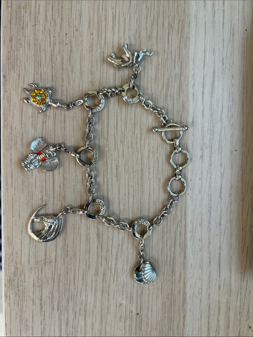 Silver Charm Bracelet with Nautical and Animal Charms - Silver